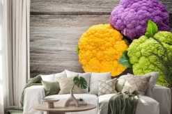 Naklejka: Rainbow eko kalafiora na drewnianym stole.