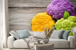 Naklejka: Rainbow eko kalafiora na drewnianym stole.