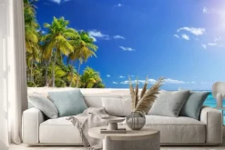 Naklejka: Rajskie wybrzeże z palmami i białym piaskiem