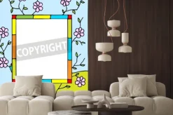 Naklejka: Rama z wiosennych kwiatów. stylizowany witraże. ilustracji wektorowych.