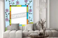 Naklejka: Rama z wiosennych kwiatów. stylizowany witraże. ilustracji wektorowych.