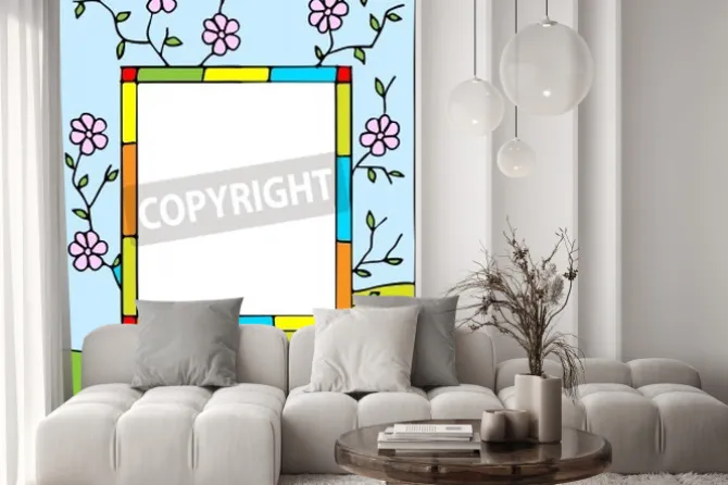 Naklejka: Rama z wiosennych kwiatów. stylizowany witraże. ilustracji wektorowych.