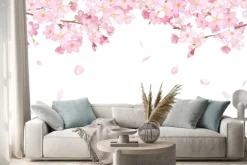 Naklejka: Ramka z kwiatów sakury malowana akwarelą