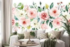 Naklejka: Ramka z róż i białych róż malowana akwarelą