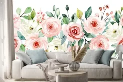 Naklejka: Ramka z róż i białych róż malowana akwarelą