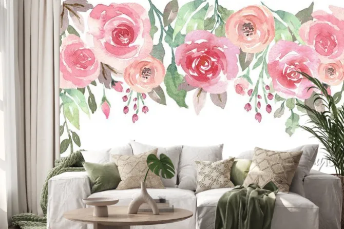 Naklejka: Różana girlanda na akwareli