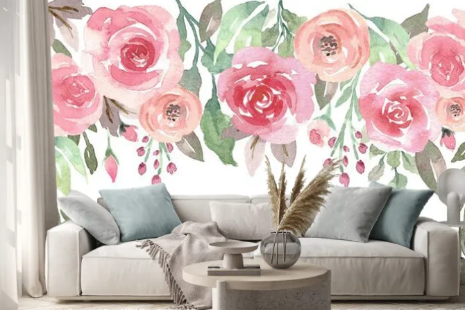 Naklejka: Różana girlanda na akwareli