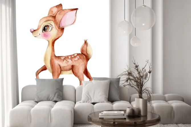 Naklejka: Ręcznie malowany jelonek na białym tle