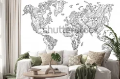 Naklejka: Ręcznie rysowana mapa świata ze zwierzętami