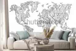 Naklejka: Ręcznie rysowana mapa świata ze zwierzętami