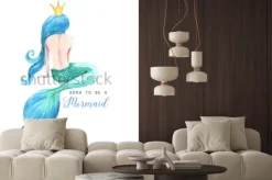 Naklejka: Ręcznie rysowane akwarela piękna syrenka charakter ilustracja.