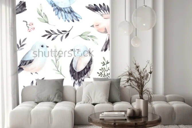 Naklejka: Ręcznie rysowane akwarela bezszwowe wzór. tło z ślicznymi wiosennymi