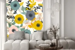 Naklejka: Ręcznie rysowane lato pastelowy kwitnący kwiat w tle lasu w nowoczesnym