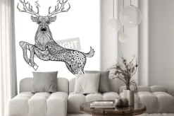 Naklejka: Ręcznie rysowane magiczne rogami jelenia z ptaków dorosłych stresu