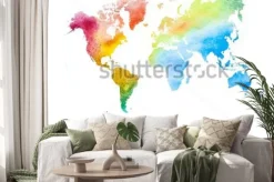 Naklejka: Ręcznie rysowane akwarela mapa świata na białym tle. wersja wektorowa