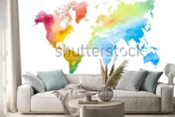 Naklejka: Ręcznie rysowane akwarela mapa świata na białym tle. wersja wektorowa