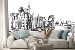 Naklejka: Ręcznie rysowany widok motławy w gdańsku