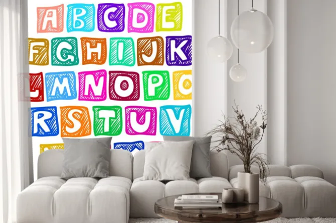 Naklejka: Ręcznie rysowany alfabet w stylu kreskówkowym