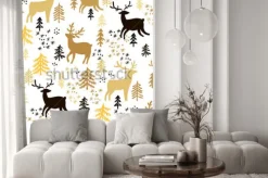 Naklejka: Ręcznie utwórz boże narodzenie wzór z jelenie, drzewa i śnieżynka.