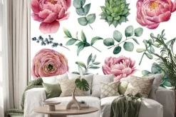 Naklejka: Róże piwonie i sukulenty