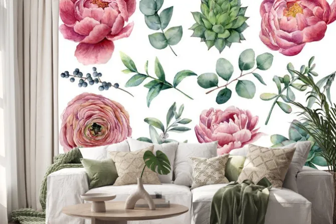 Naklejka: Róże piwonie i sukulenty