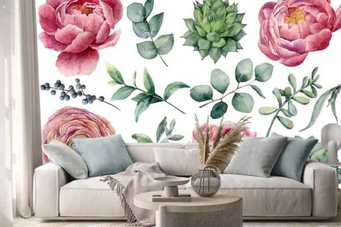 Naklejka: Róże piwonie i sukulenty