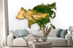 Naklejka: Realistyczna wytłaczana mapa kontynentu azjatyckiego 3d (w tym