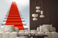 Naklejka: Realistyczne kamienia drabina z czerwonego dywanu i światła