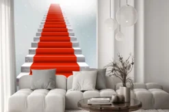 Naklejka: Realistyczne kamienia drabina z czerwonego dywanu i światła