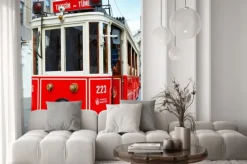 Naklejka: Red retro tramwaj na taksim istiklal street