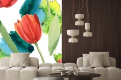 Naklejka: Red tulip floral botanical flowers. watercolor background illustration