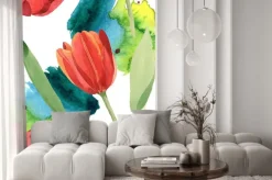 Naklejka: Red tulip floral botanical flowers. watercolor background illustration