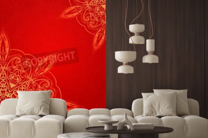 Naklejka: Red vintage etniczne karta wektor ozdoba z mandali tło karty