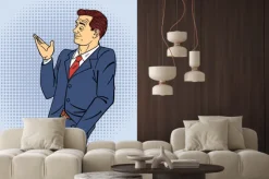 Naklejka: Reklama człowiek w stylu pop ręcznie wskazując na produkt