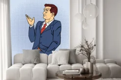 Naklejka: Reklama człowiek w stylu pop ręcznie wskazując na produkt