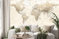 Naklejka: Retro mapa świata w odcieniach beżu