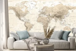 Naklejka: Retro mapa świata w odcieniach beżu