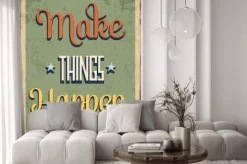 Naklejka: Retro metalu znak "sprawia, że ​​rzeczy się zdarzają"