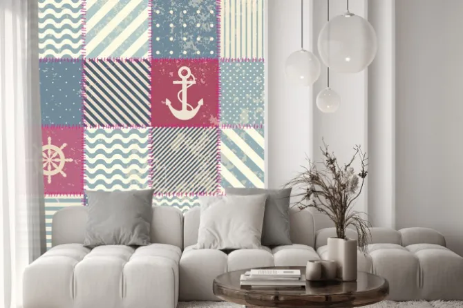 Naklejka: Retro mozaika w stylu żeglarskim.