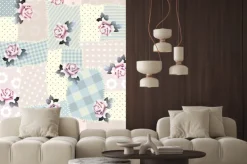 Naklejka: Retro patchwork z róż.