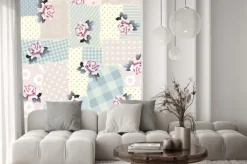 Naklejka: Retro patchwork z róż.