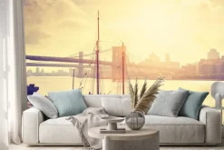 Naklejka: Retro stylizowane słońca nad rzeką hudson w nowym jorku