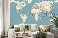 Naklejka: Retro world map and main state roads. large detailed world map