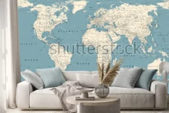 Naklejka: Retro world map and main state roads. large detailed world map