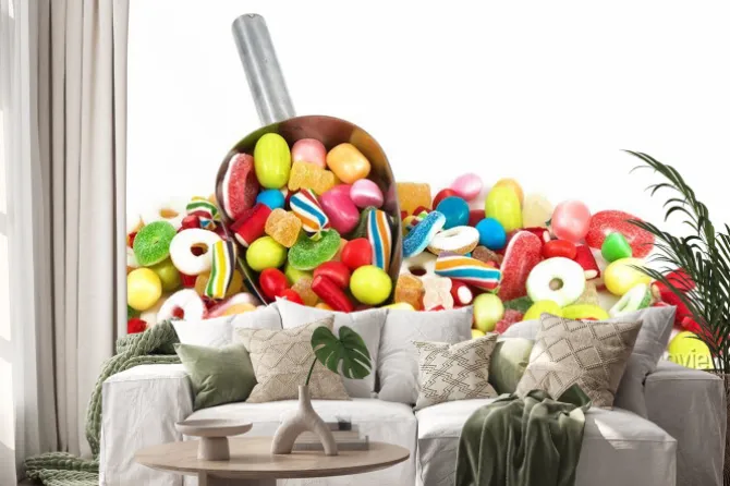 Naklejka: Różne kolorowe cukierki samodzielnie na białym tle