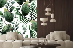 Naklejka: Różnorodne zielone liście na białym tle