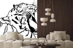 Naklejka: Roaring tiger - czarno-biały rysunek ilustracji wektorowych