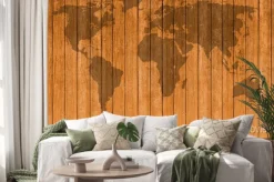 Naklejka: Rocznik mapa drewnianym tle tekstury