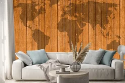 Naklejka: Rocznik mapa drewnianym tle tekstury