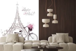 Naklejka: Romantyczna ilustracja roweru i wieży eiffla